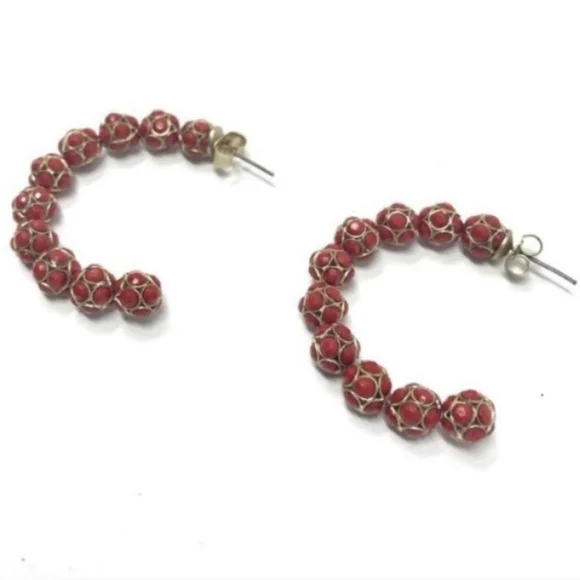 Anthropologie Red Hoop Earrings - Picture 2 of 6